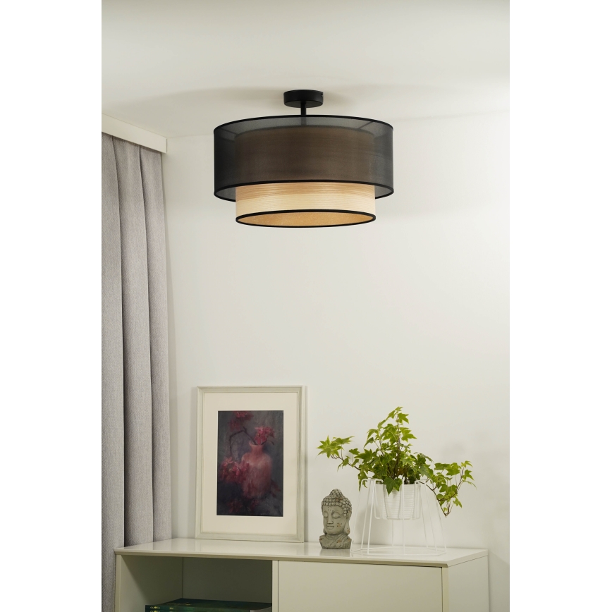 Duolla - Prisadený luster WOOD BOHO 1xE27/15W/230V pr. 45 cm čierna/béžová