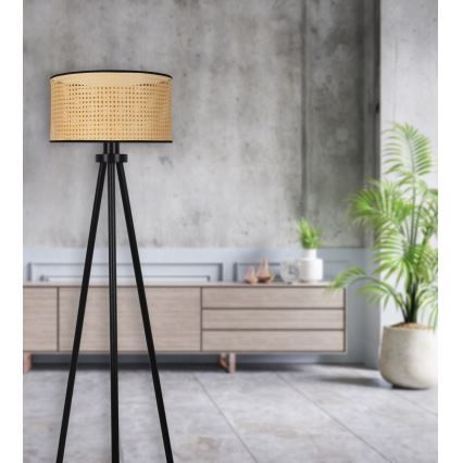 Duolla - Stojacia lampa ROLLER 1xE27/15W/230V pr. 45 cm ratan/čierna