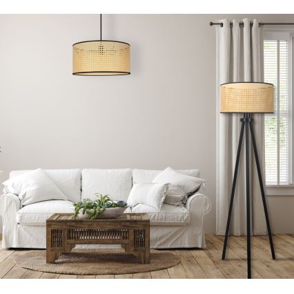 Duolla - Stojacia lampa ROLLER 1xE27/15W/230V pr. 45 cm ratan/čierna