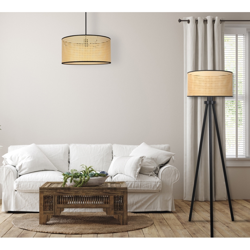 Duolla - Stojacia lampa ROLLER 1xE27/15W/230V pr. 45 cm ratan/čierna