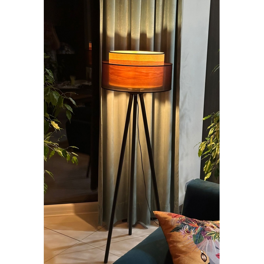 Duolla - Stojacia lampa WOOD BOHO 1xE27/15W/230V pr. 45 cm čierna/béžová