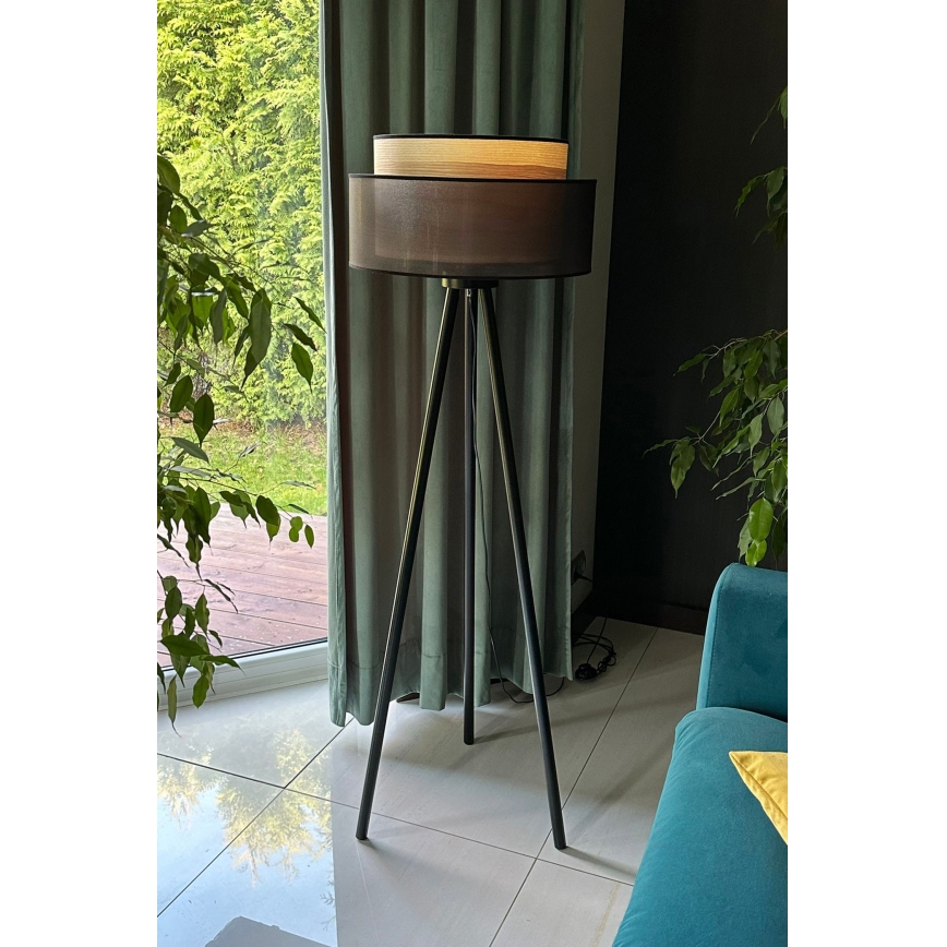 Duolla - Stojacia lampa WOOD BOHO 1xE27/15W/230V pr. 45 cm čierna/béžová