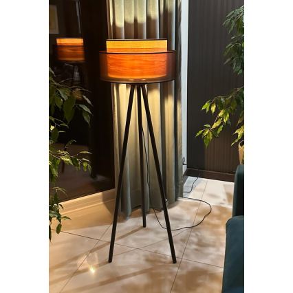 Duolla - Stojacia lampa WOOD BOHO 1xE27/15W/230V pr. 45 cm čierna/béžová