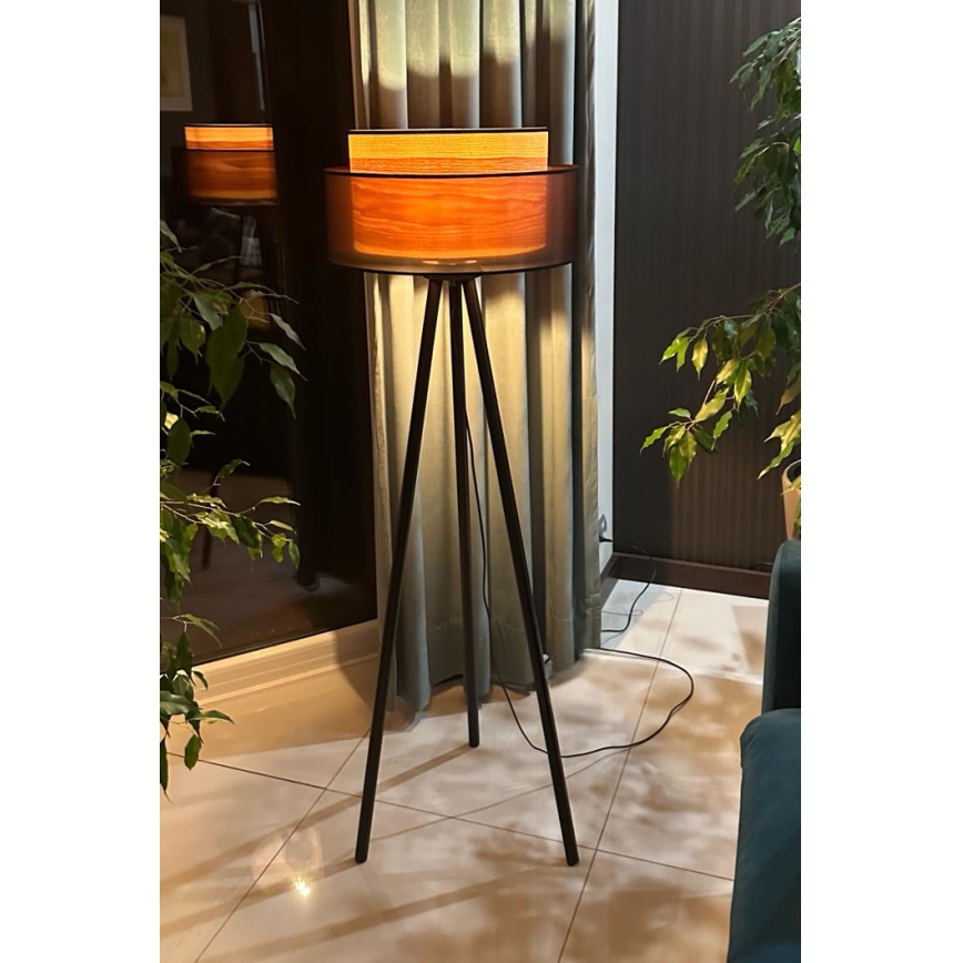 Duolla - Stojacia lampa WOOD BOHO 1xE27/15W/230V pr. 45 cm čierna/béžová