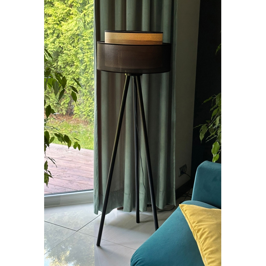 Duolla - Stojacia lampa WOOD BOHO 1xE27/15W/230V pr. 45 cm čierna/béžová