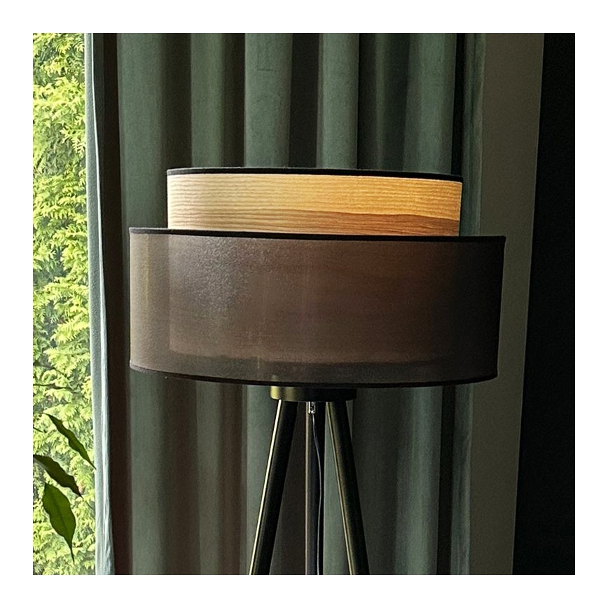 Duolla - Stojacia lampa WOOD BOHO 1xE27/15W/230V pr. 45 cm čierna/béžová
