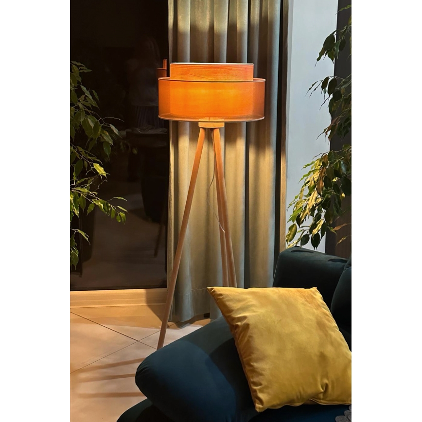 Duolla - Stojacia lampa WOOD BOHO 1xE27/15W/230V pr. 45 cm medená/hnedá/béžová