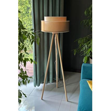 Duolla - Stojacia lampa WOOD BOHO 1xE27/15W/230V pr. 45 cm medená/hnedá/béžová