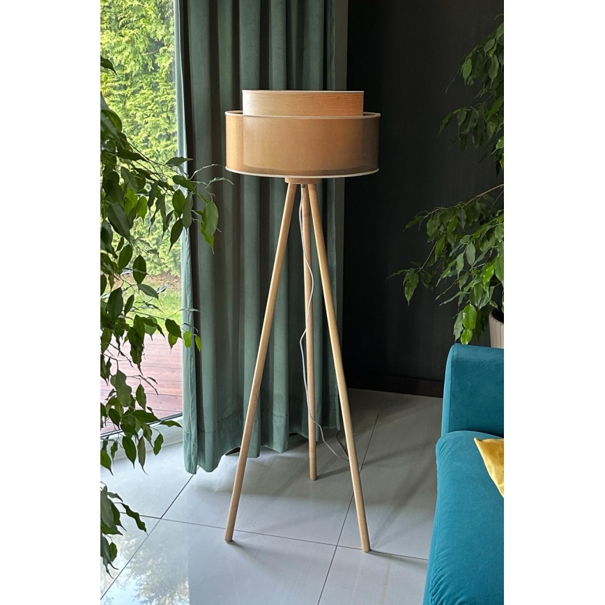 Duolla - Stojacia lampa WOOD BOHO 1xE27/15W/230V pr. 45 cm medená/hnedá/béžová