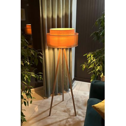Duolla - Stojacia lampa WOOD BOHO 1xE27/15W/230V pr. 45 cm medená/hnedá/béžová