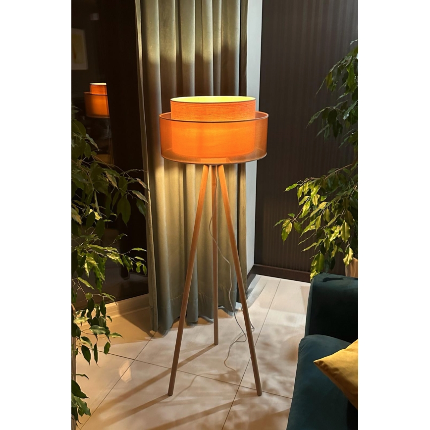Duolla - Stojacia lampa WOOD BOHO 1xE27/15W/230V pr. 45 cm medená/hnedá/béžová