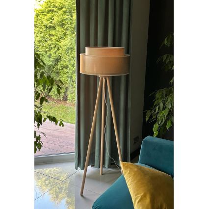 Duolla - Stojacia lampa WOOD BOHO 1xE27/15W/230V pr. 45 cm medená/hnedá/béžová