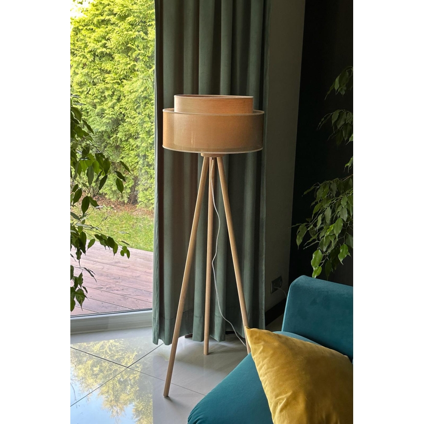 Duolla - Stojacia lampa WOOD BOHO 1xE27/15W/230V pr. 45 cm medená/hnedá/béžová
