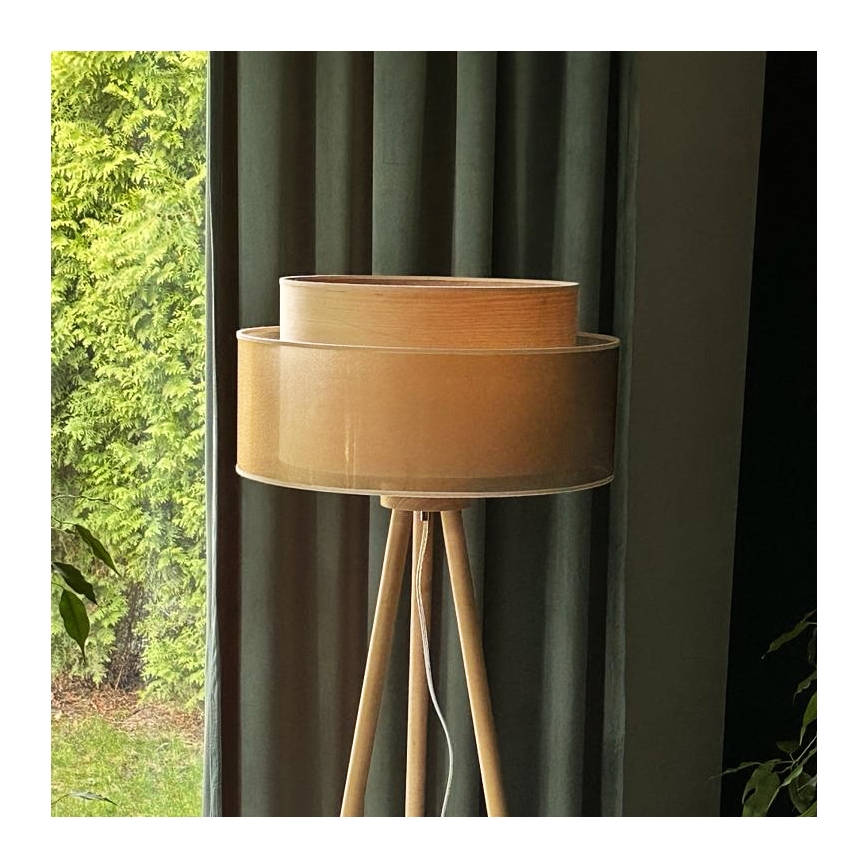 Duolla - Stojacia lampa WOOD BOHO 1xE27/15W/230V pr. 45 cm medená/hnedá/béžová