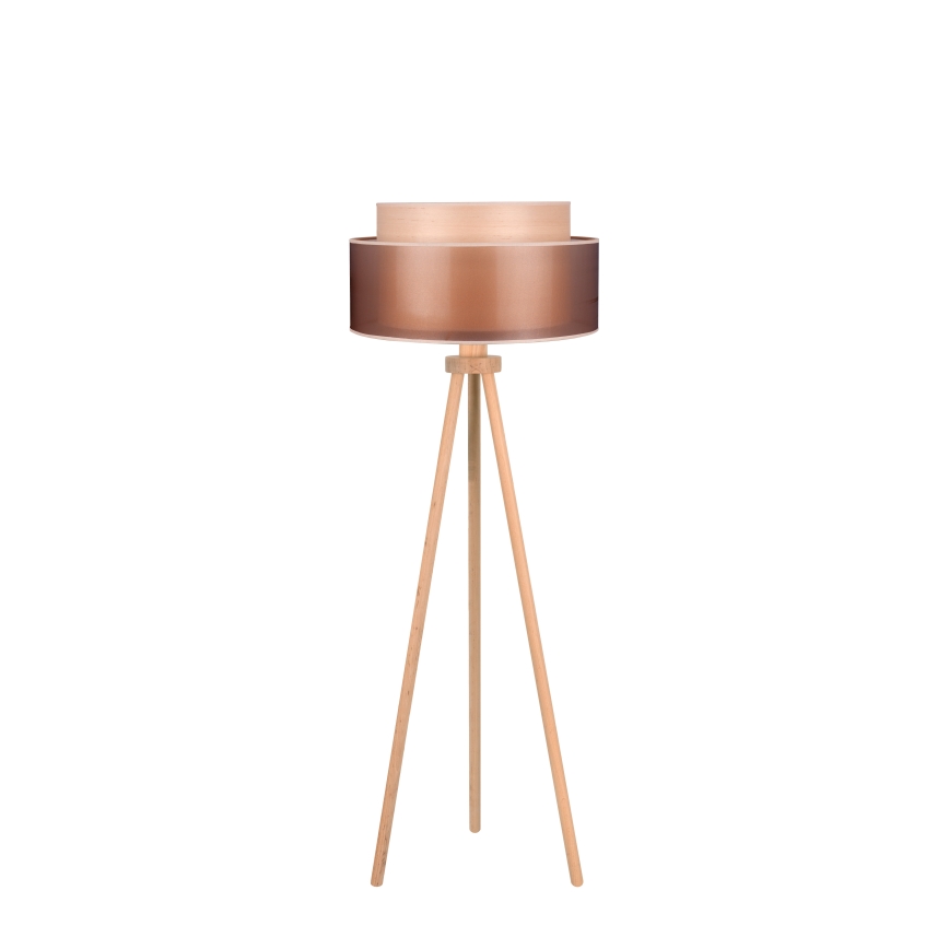 Duolla - Stojacia lampa WOOD BOHO 1xE27/15W/230V pr. 45 cm medená/hnedá/béžová