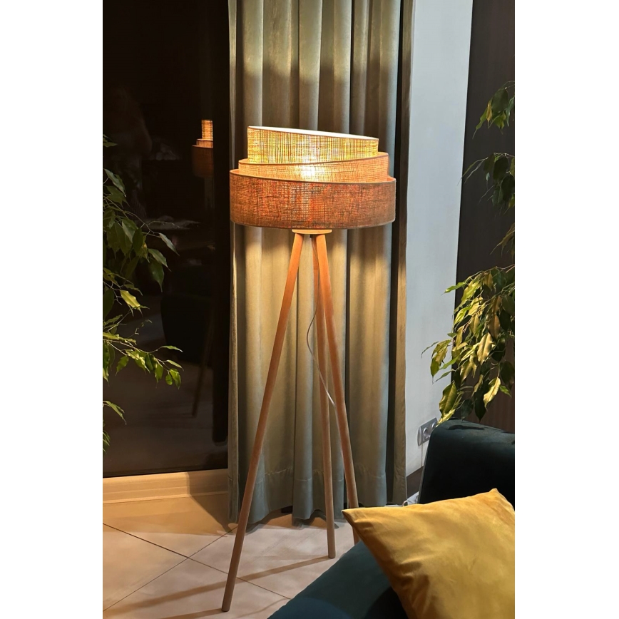 Duolla - Stojacia lampa YUTE TRIO 1xE27/15W/230V pr. 45 cm hnedá/šedá/béžová