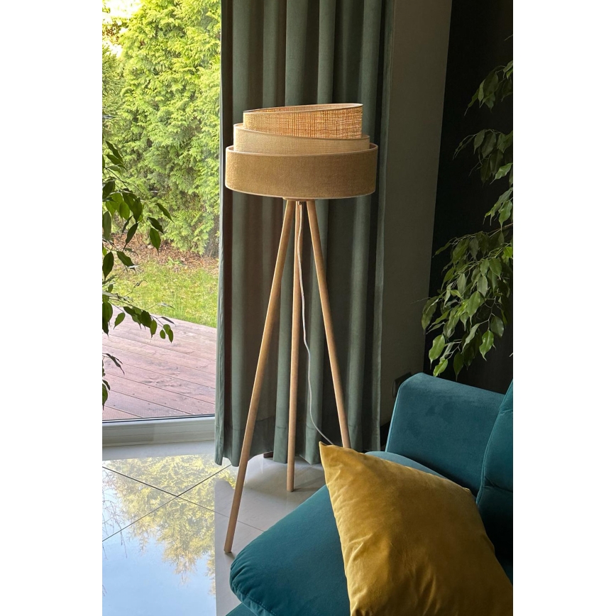 Duolla - Stojacia lampa YUTE TRIO 1xE27/15W/230V pr. 45 cm hnedá/šedá/béžová