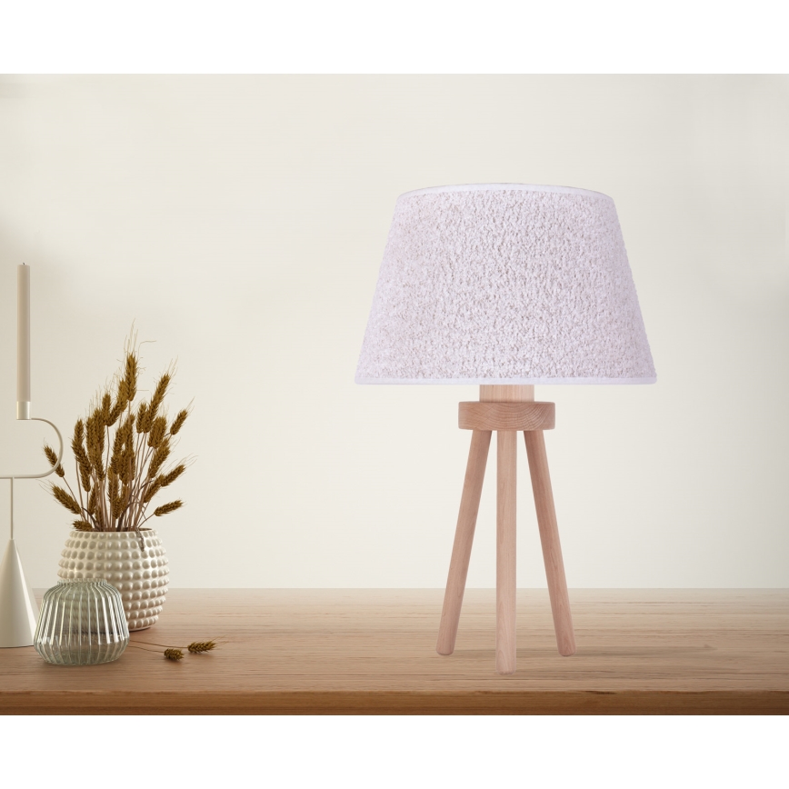 Duolla - Stolná lampa BOUCLE 1xE27/15W/230V pr. 28 cm biela/drevo