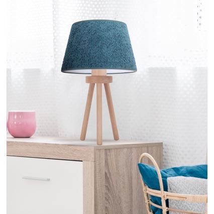Duolla - Stolná lampa BOUCLE 1xE27/15W/230V pr. 28 cm tyrkysová/drevo