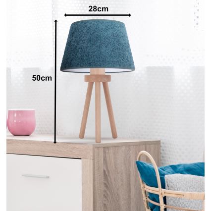 Duolla - Stolná lampa BOUCLE 1xE27/15W/230V pr. 28 cm tyrkysová/drevo