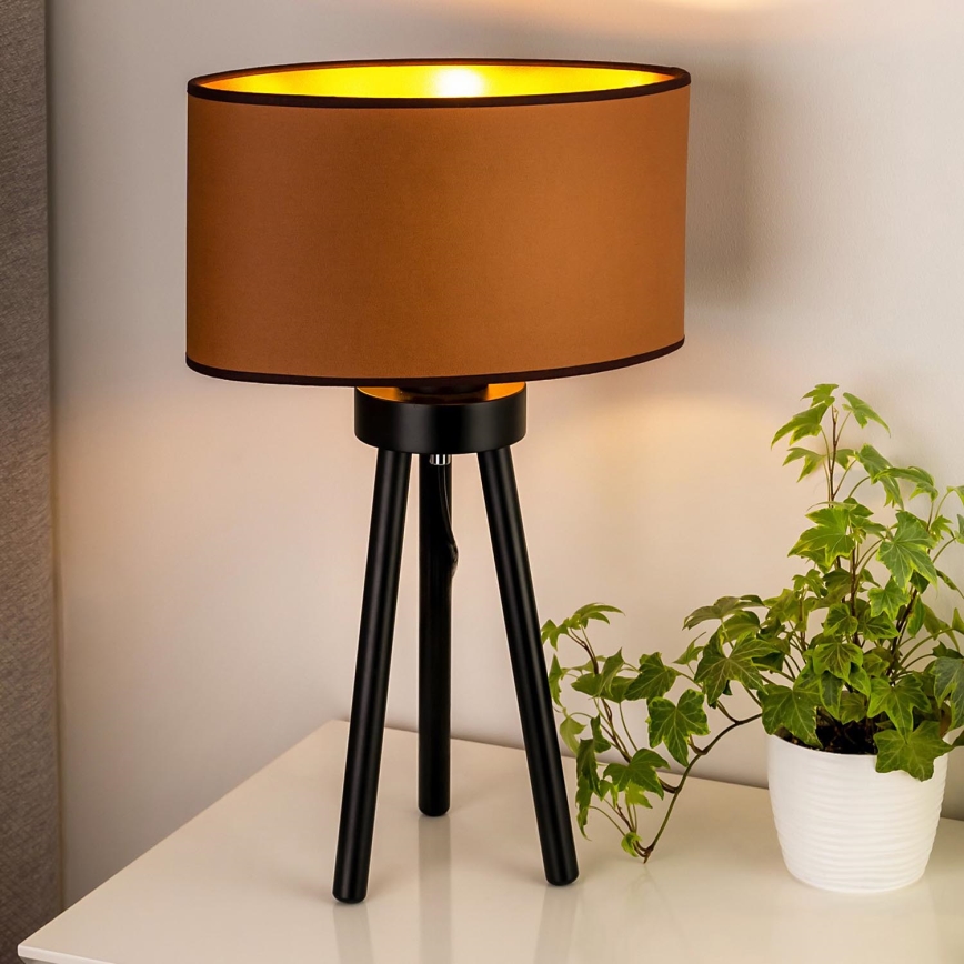 Duolla - Stolná lampa OVAL VEGAN 1xE27/15W/230V pr. 30 cm hnedá