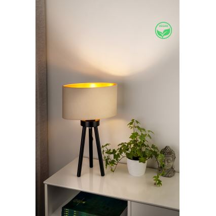 Duolla - Stolná lampa OVAL VEGAN 1xE27/15W/230V pr. 30 cm krémová