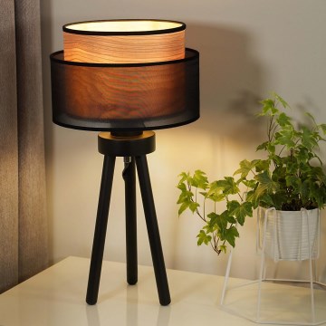 Duolla - Stolná lampa WOOD BOHO 1xE27/15W/230V pr. 25 cm čierna/béžová