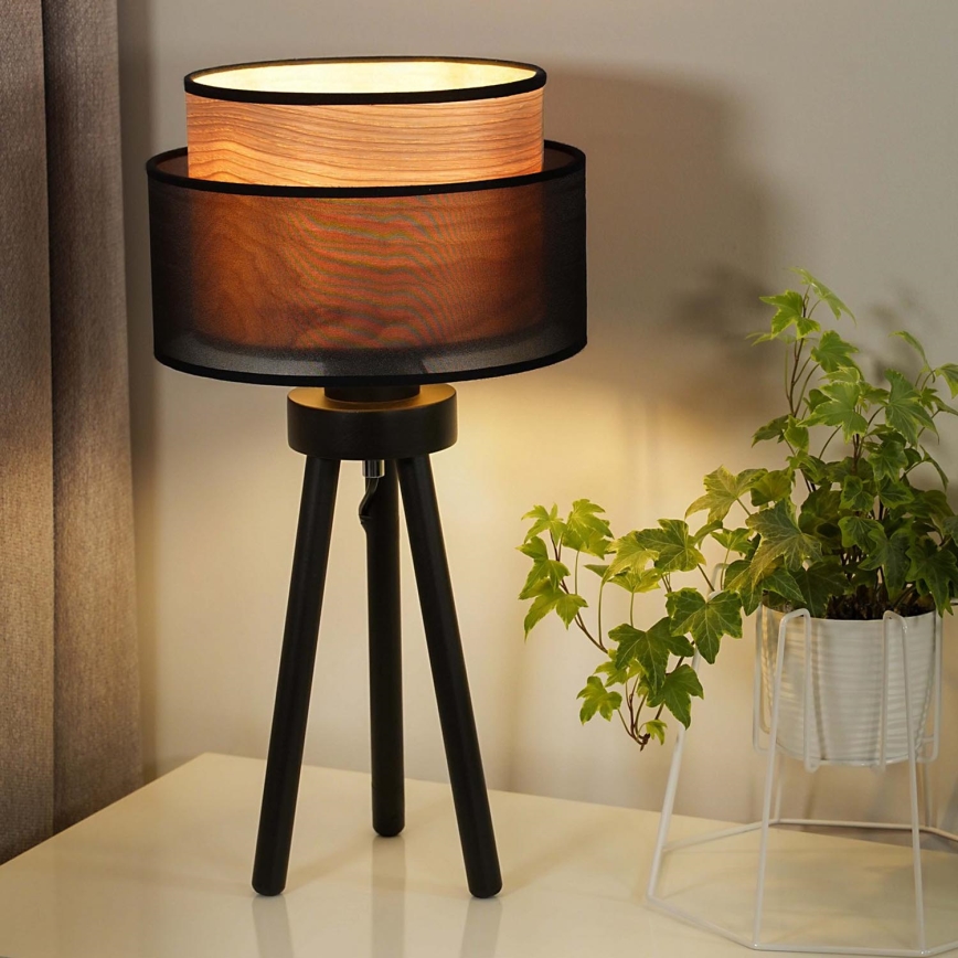 Duolla - Stolná lampa WOOD BOHO 1xE27/15W/230V pr. 25 cm čierna/béžová