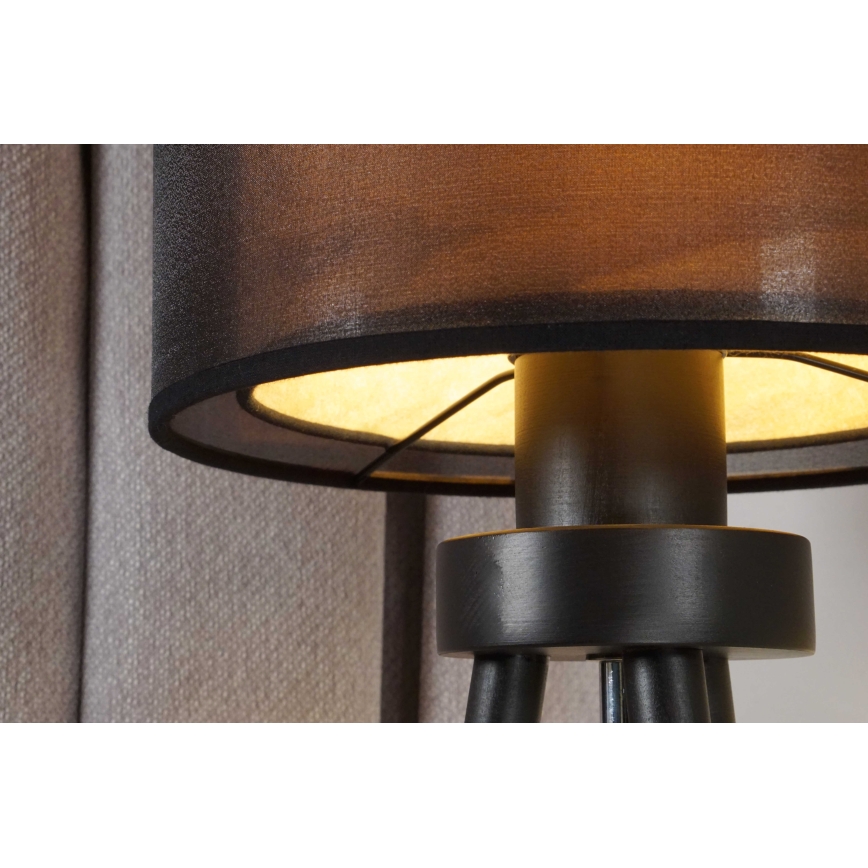 Duolla - Stolná lampa WOOD BOHO 1xE27/15W/230V pr. 25 cm čierna/béžová