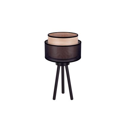 Duolla - Stolná lampa WOOD BOHO 1xE27/15W/230V pr. 25 cm čierna/béžová
