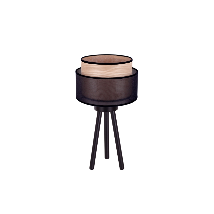 Duolla - Stolná lampa WOOD BOHO 1xE27/15W/230V pr. 25 cm čierna/béžová