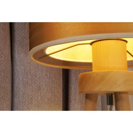 Duolla - Stolná lampa WOOD BOHO 1xE27/15W/230V pr. 25 cm medená/hnedá/béžová