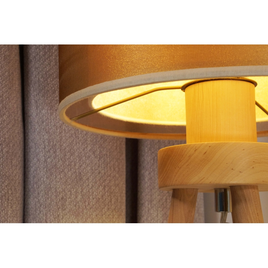 Duolla - Stolná lampa WOOD BOHO 1xE27/15W/230V pr. 25 cm medená/hnedá/béžová