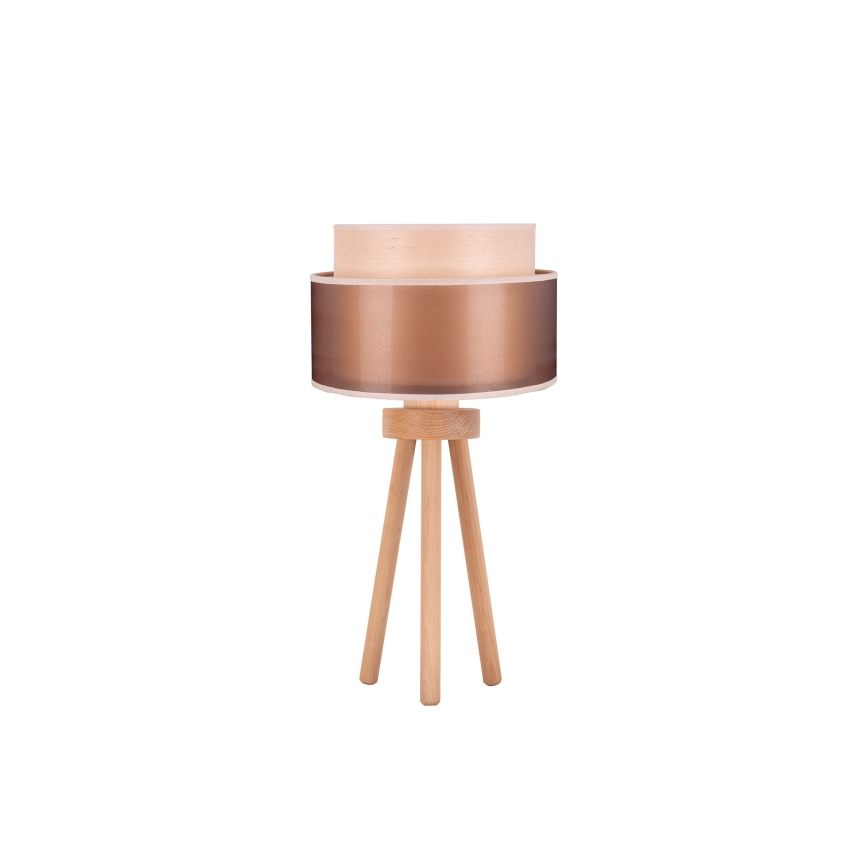 Duolla - Stolná lampa WOOD BOHO 1xE27/15W/230V pr. 25 cm medená/hnedá/béžová