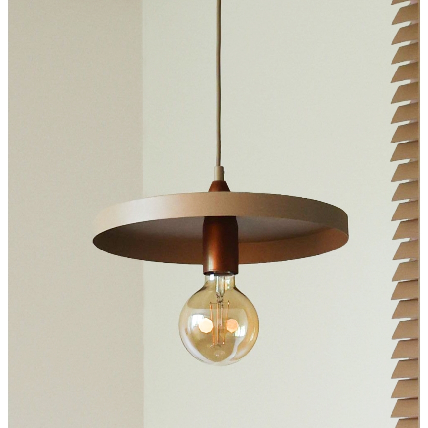 Duolla – závesný luster na lanku IRONLINE 1xE27/15W/230V, priemer 30 cm, béžová/medená