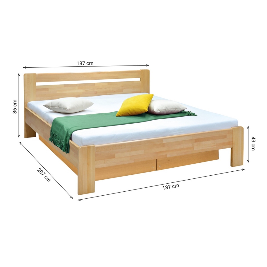 Dvojlôžková posteľ s roštom a úložným priestorom z masívu AMARA 180x200 cm buk