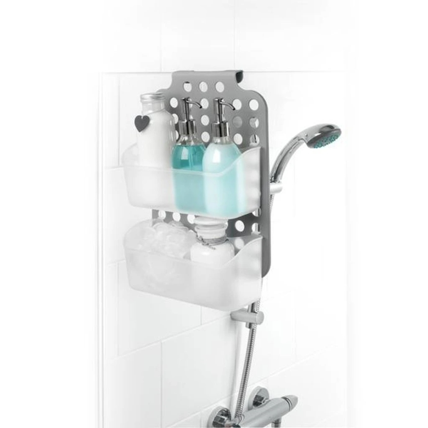 Dvojposchodová závesná polica do sprchy 12x35,5 cm sivá/biela