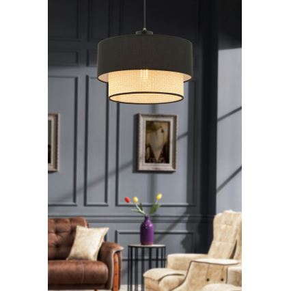ECHO závesný luster 1xE27/60W/230V čierny/bežový