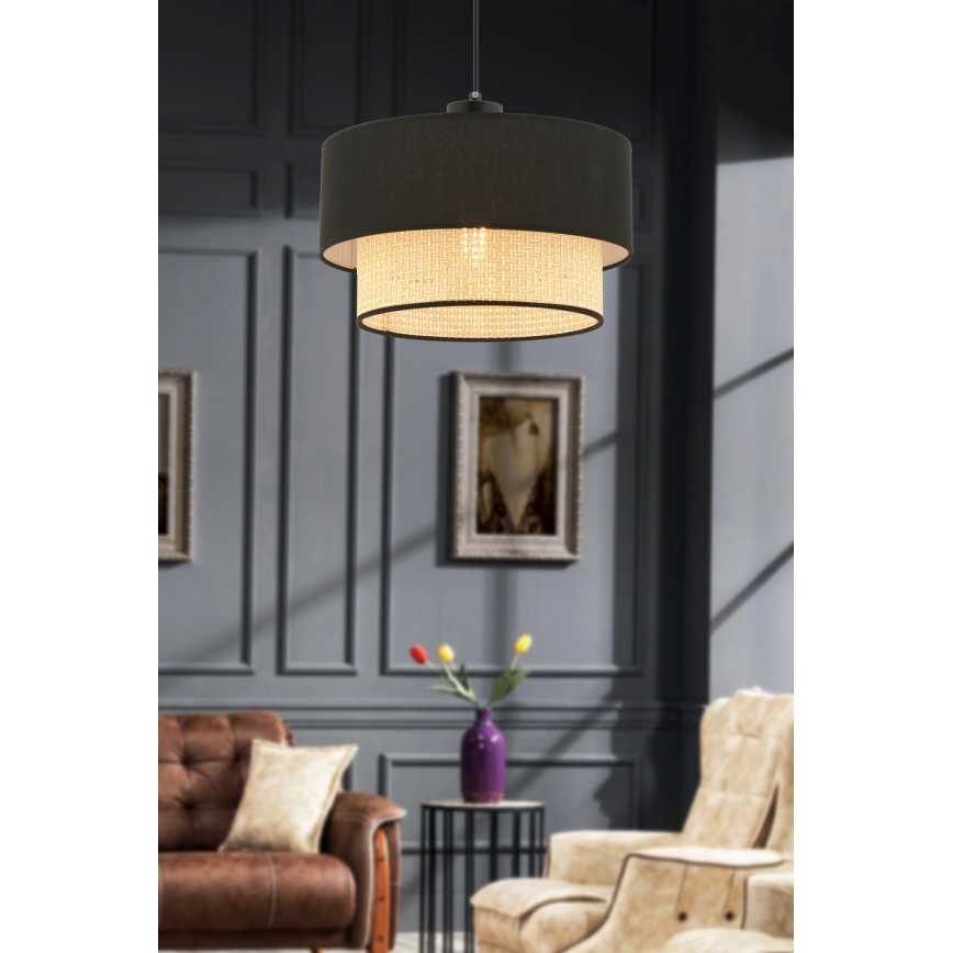 ECHO závesný luster 1xE27/60W/230V čierny/bežový