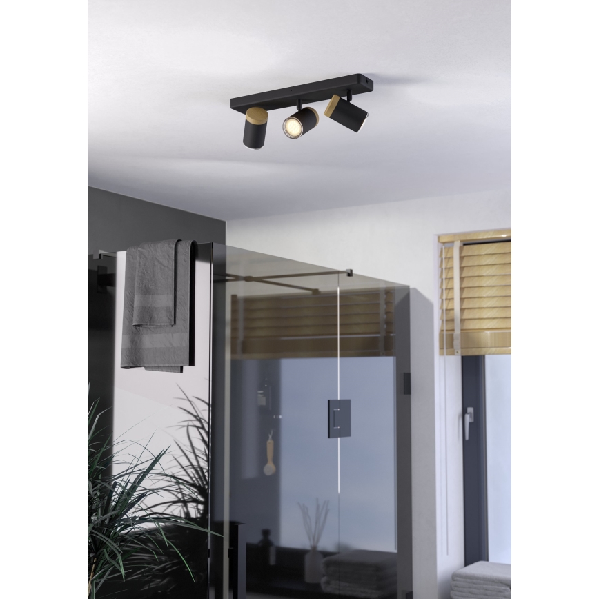 Eglo - Kúpeľňové bodové svietidlo 3xGU10/3W/230V IP44 čierne/béžové