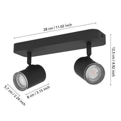 Eglo - Kúpeľňové bodové svietidlo 2xGU10/5W/230V IP44 čierne