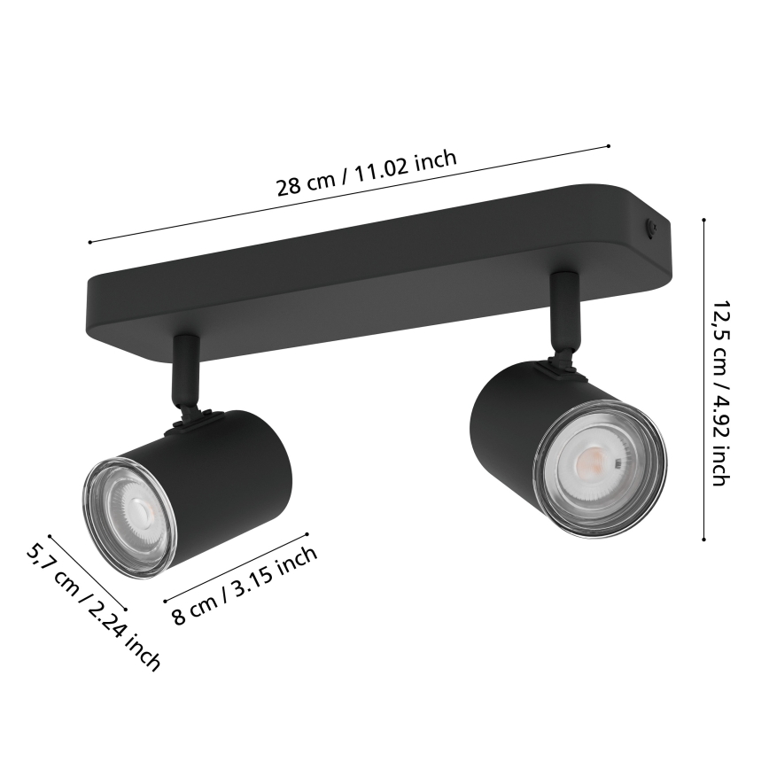 Eglo - Kúpeľňové bodové svietidlo 2xGU10/5W/230V IP44 čierne
