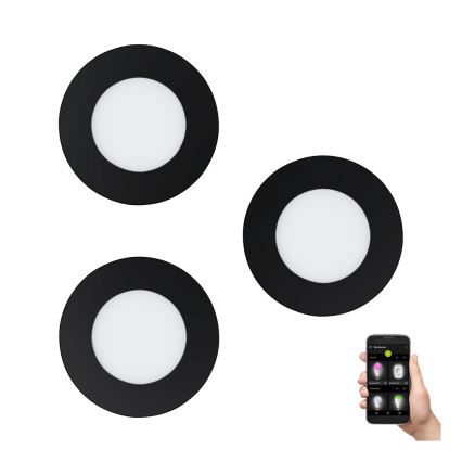 Eglo 31743 - SADA 3× LED stmievateľných kúpeľňových podhľadových svietidiel FUEVA-Z LED/2,8W/230V 2700-6500 IP44 čierne priemer 8,5 cm
