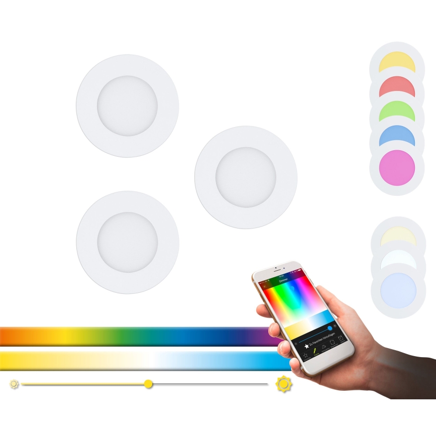 Eglo - sada 3x stmievateľných RGB LED podhľadových svietidiel FUEVA-C LED/3W/230V, priemer 8,5 cm