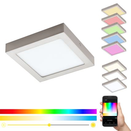 Eglo 33319 - LED RGBW stmievateľné stropné svietidlo FUEVA-C LED/15,6W/230V 2700-6500K 22,5x22,5 cm matný chróm