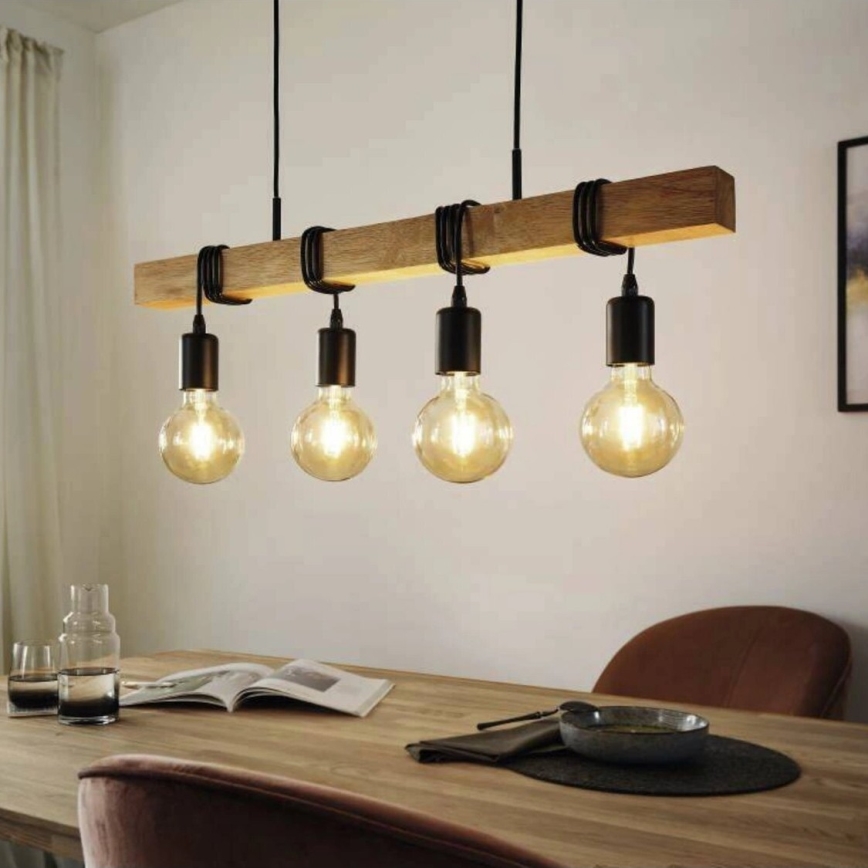 Eglo 33378 - LED Luster na lanku TOWNSHEND 4xE27/4W/230V 2200K béžová/čierna