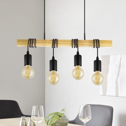 Eglo 33378 - LED Luster na lanku TOWNSHEND 4xE27/4W/230V 2200K béžová/čierna