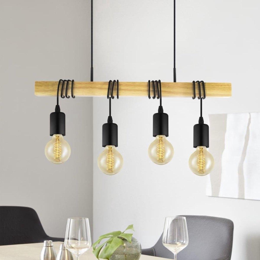 Eglo 33378 - LED Luster na lanku TOWNSHEND 4xE27/4W/230V 2200K béžová/čierna