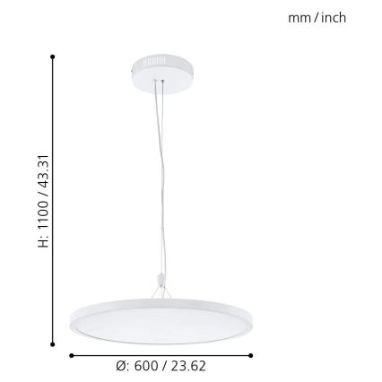 Eglo 33676 - LED RGBW stmievateľné závesné svietidlo na lanku CERIGNOLA-C LED/32W/230V 2700-6500K biela + diaľkové ovládanie