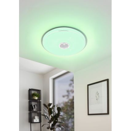 Eglo - LED RGBW Stmievateľné kúpeľňové stropné svietidlo s reproduktorom LED/19W/230V 3000-6500K IP44 pr. 39 cm biela+ + diaľkové ovládanie